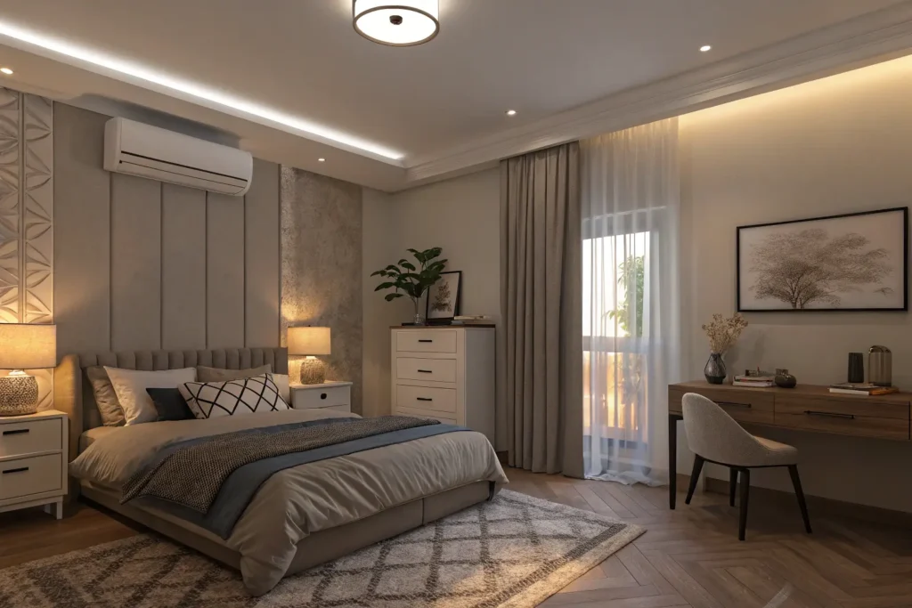 apartment-bedroom-with-wall-mounted-ac-unit