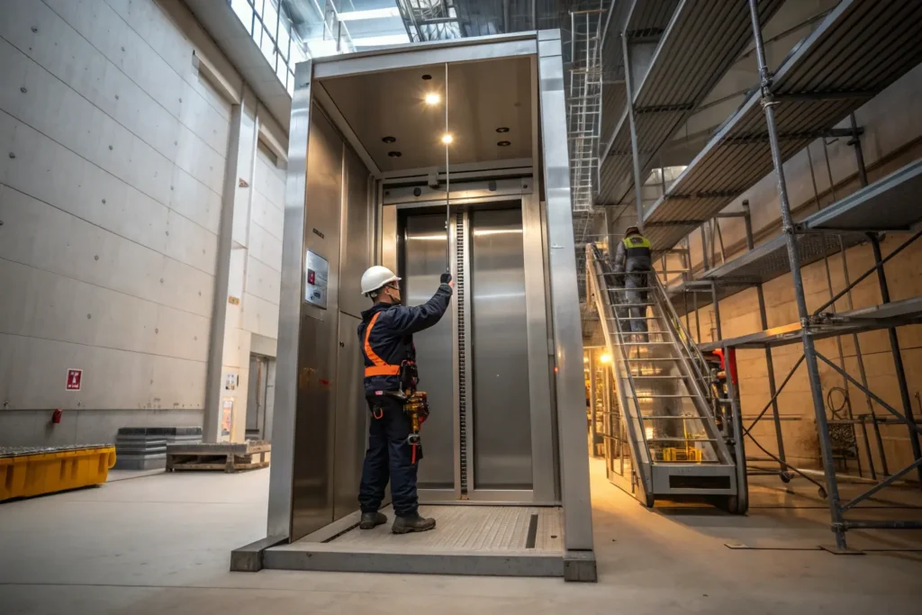 technician-installing-an-elevator-cabin