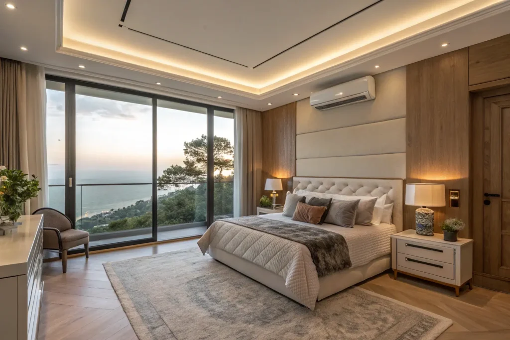 villa-bedroom-with-stylish-wall-mounted-ac